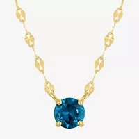 Womens Genuine Blue Topaz 14K Gold Over Silver Round 16 Inch Pendant Necklace