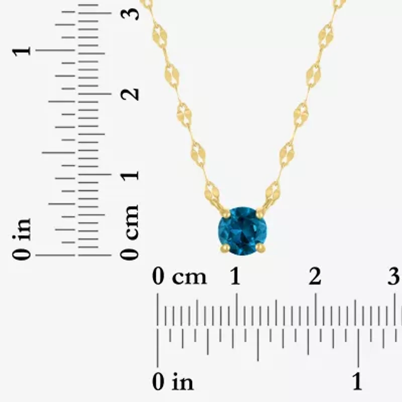 Womens Genuine Blue Topaz 14K Gold Over Silver Round 16 Inch Pendant Necklace