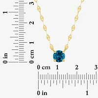 Womens Genuine Blue Topaz 14K Gold Over Silver Round 16 Inch Pendant Necklace