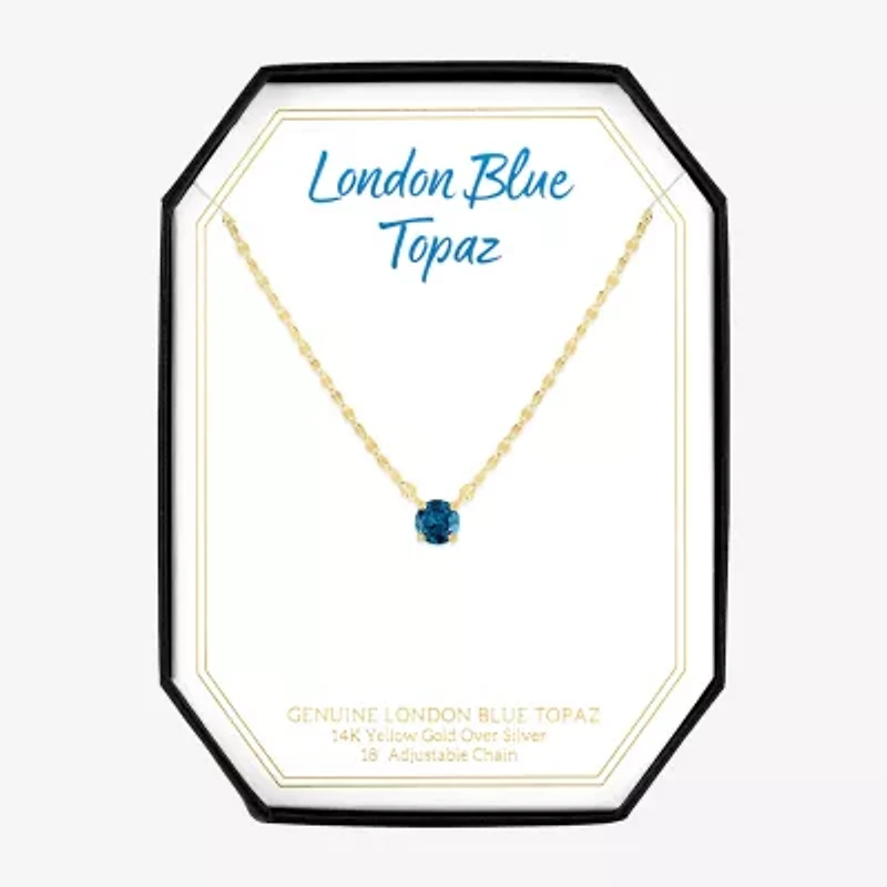 Womens Genuine Blue Topaz 14K Gold Over Silver Round 16 Inch Pendant Necklace