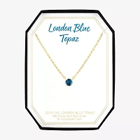Womens Genuine Blue Topaz 14K Gold Over Silver Round 16 Inch Pendant Necklace