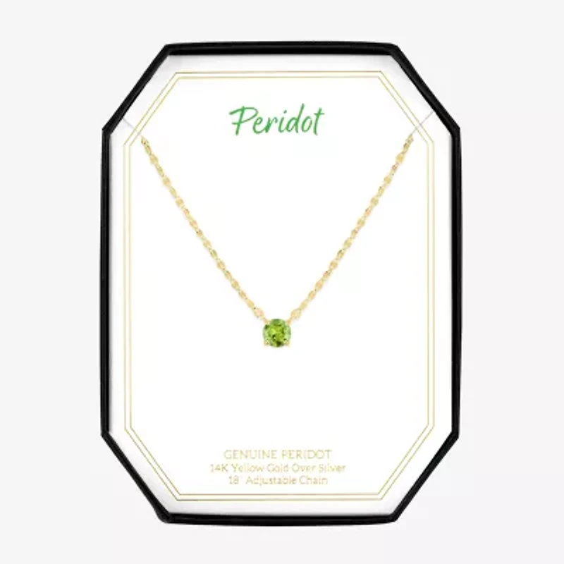 Womens Genuine Green Peridot 14K Gold Over Silver Round 16 Inch Pendant Necklace