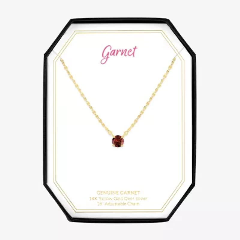 Womens Genuine Red Garnet 14K Gold Over Silver Round 16 Inch Pendant Necklace