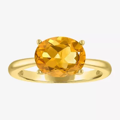 Womens Genuine Yellow Citrine 14K Gold Over Silver Oval Solitaire Cocktail Ring