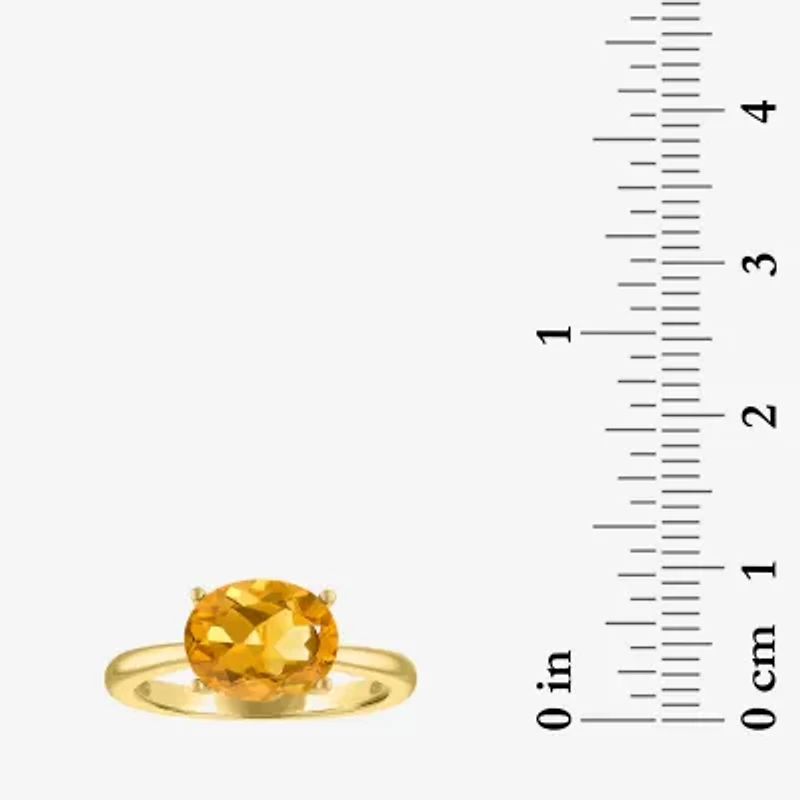 Womens Genuine Yellow Citrine 14K Gold Over Silver Oval Solitaire Cocktail Ring