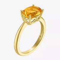Womens Genuine Yellow Citrine 14K Gold Over Silver Oval Solitaire Cocktail Ring