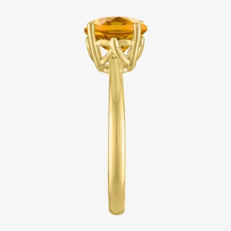 Womens Genuine Yellow Citrine 14K Gold Over Silver Oval Solitaire Cocktail Ring