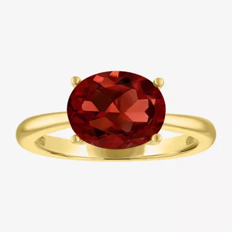 Womens Genuine Red Garnet 14K Gold Over Silver Oval Solitaire Cocktail Ring
