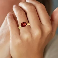 Womens Genuine Red Garnet 14K Gold Over Silver Oval Solitaire Cocktail Ring
