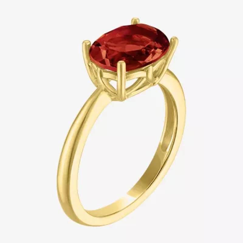 Womens Genuine Red Garnet 14K Gold Over Silver Oval Solitaire Cocktail Ring