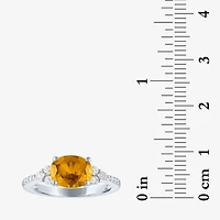 Womens Genuine Yellow Citrine Sterling Silver Oval Side Stone Cocktail Ring