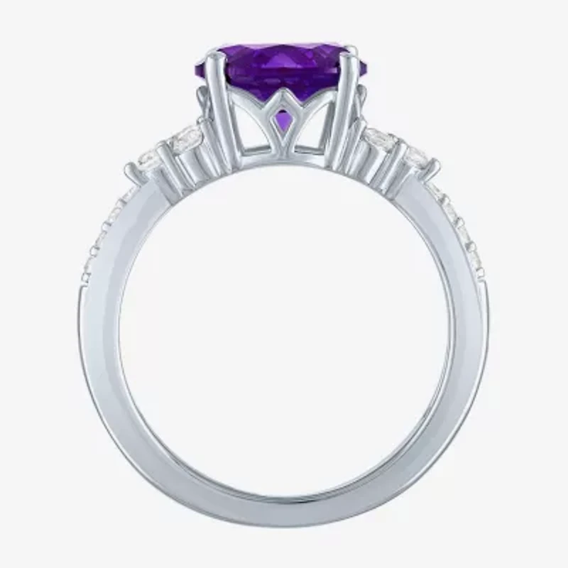 Gemstone Sterling Silver Oval Side Stone Cocktail Ring