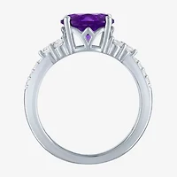 Gemstone Sterling Silver Oval Side Stone Cocktail Ring