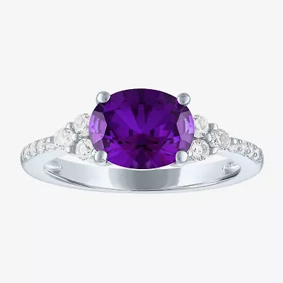 Gemstone Sterling Silver Oval Side Stone Cocktail Ring