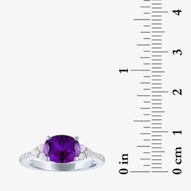 Gemstone Sterling Silver Oval Side Stone Cocktail Ring