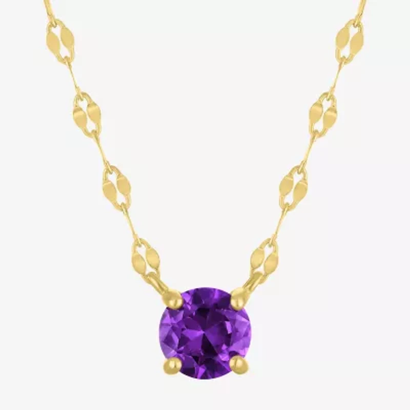 Womens Genuine Amethyst 14K Gold Over Silver Round 16 Inch Pendant Necklace