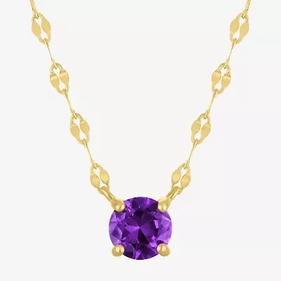 Womens Genuine Amethyst 14K Gold Over Silver Round 16 Inch Pendant Necklace