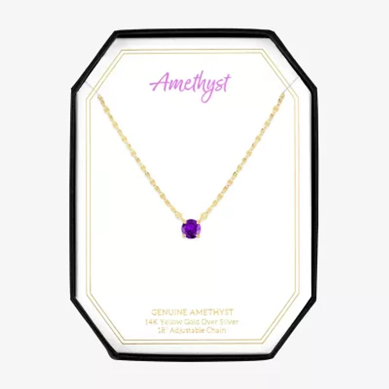 Womens Genuine Amethyst 14K Gold Over Silver Round 16 Inch Pendant Necklace