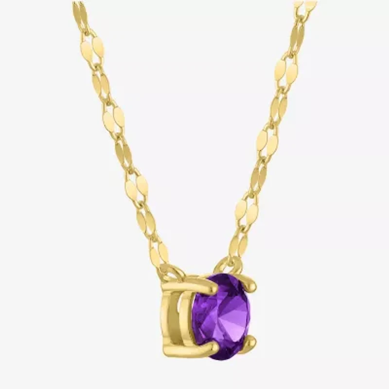 Womens Genuine Amethyst 14K Gold Over Silver Round 16 Inch Pendant Necklace