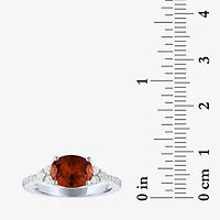 Womens Genuine Red Garnet Sterling Silver Oval Side Stone Cocktail Ring