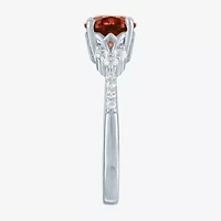 Womens Genuine Red Garnet Sterling Silver Oval Side Stone Cocktail Ring