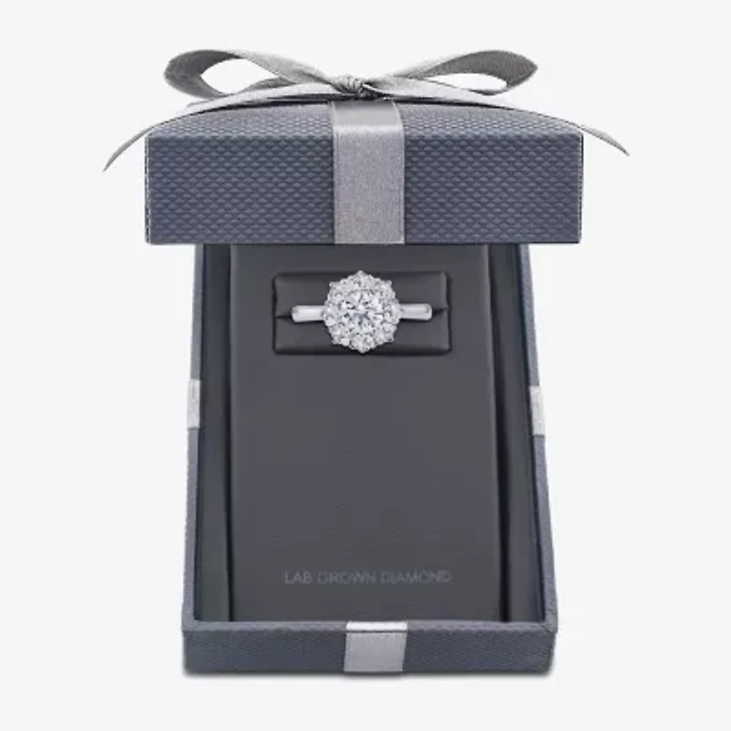Grown Gorgeous (F, Vs2) Womens 1 1/2 CT. T.W. Lab White Diamond 14K Gold Round Halo Cocktail Ring