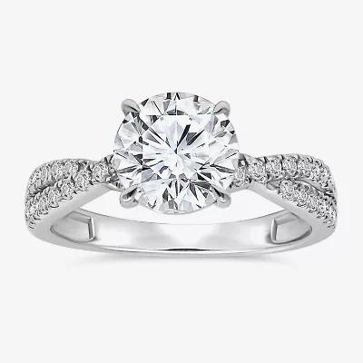 I, Si2 Womens 2 1/4 CT. T.W. Lab Grown White Diamond 10K Gold Round Solitaire Side Stone Engagement Ring