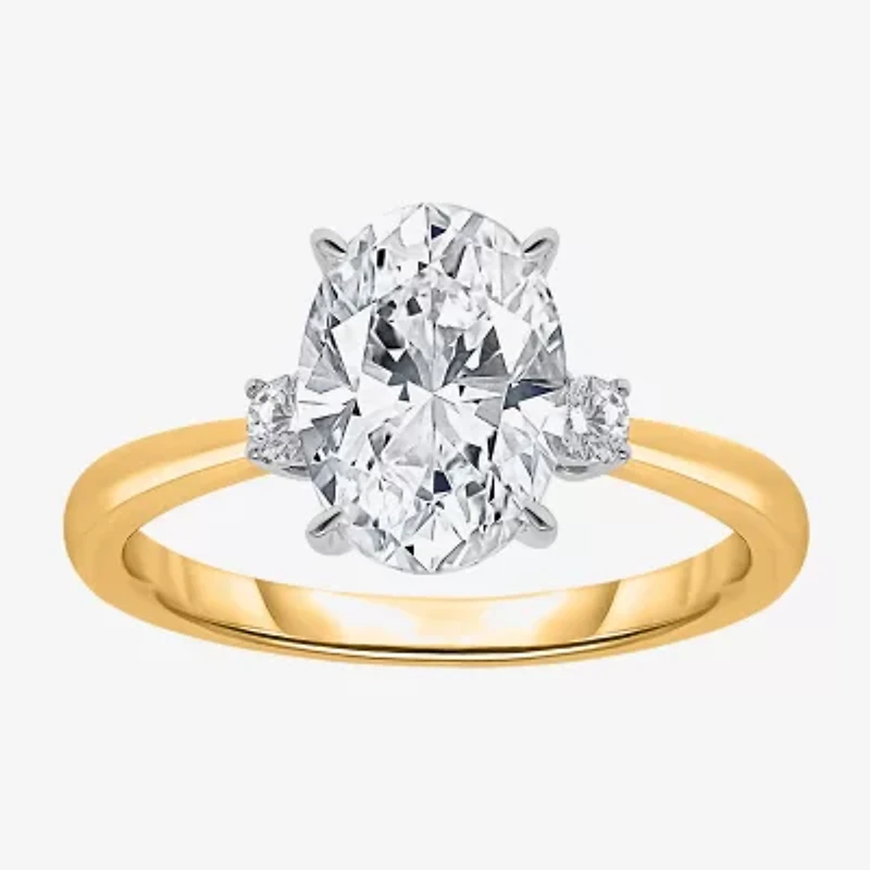 I, Si2 Womens 2 1/10 CT. T.W. Lab Grown White Diamond 10K Gold Oval Side Stone Engagement Ring