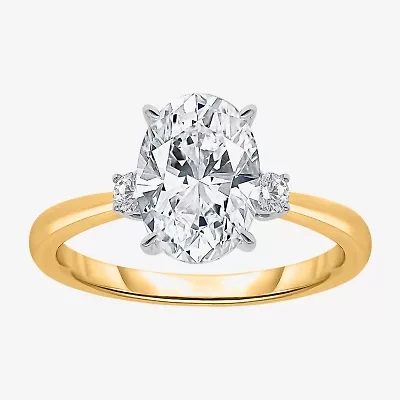 I, Si2 Womens 2 1/10 CT. T.W. Lab Grown White Diamond 10K Gold Oval Side Stone Engagement Ring