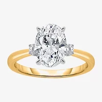 I, Si2 Womens 2 1/10 CT. T.W. Lab Grown White Diamond 10K Gold Oval Side Stone Engagement Ring