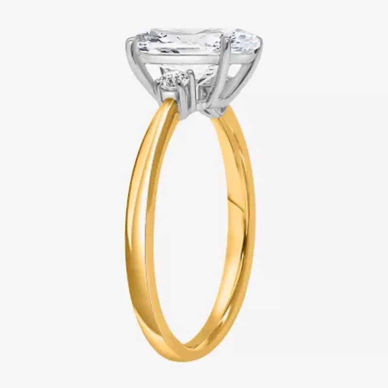 I, Si2 Womens 2 1/10 CT. T.W. Lab Grown White Diamond 10K Gold Oval Side Stone Engagement Ring