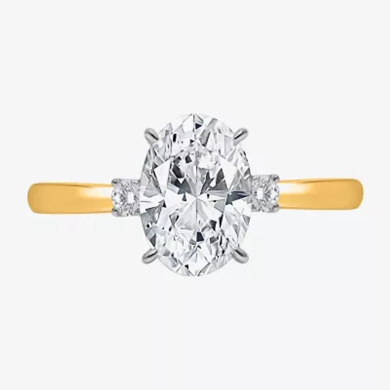 I, Si2 Womens 2 1/10 CT. T.W. Lab Grown White Diamond 10K Gold Oval Side Stone Engagement Ring