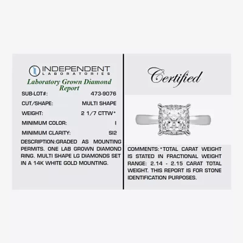 Womens 2 1/7 Ct. T.W. Lab Grown White Diamond 14K Gold Halo Engagement Ring