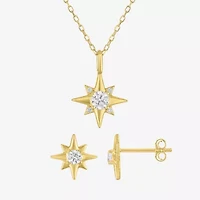 Yes, Please! Womens Lab Created White Sapphire 14K Gold Over Silver Star 2-pc. Jewelry Set