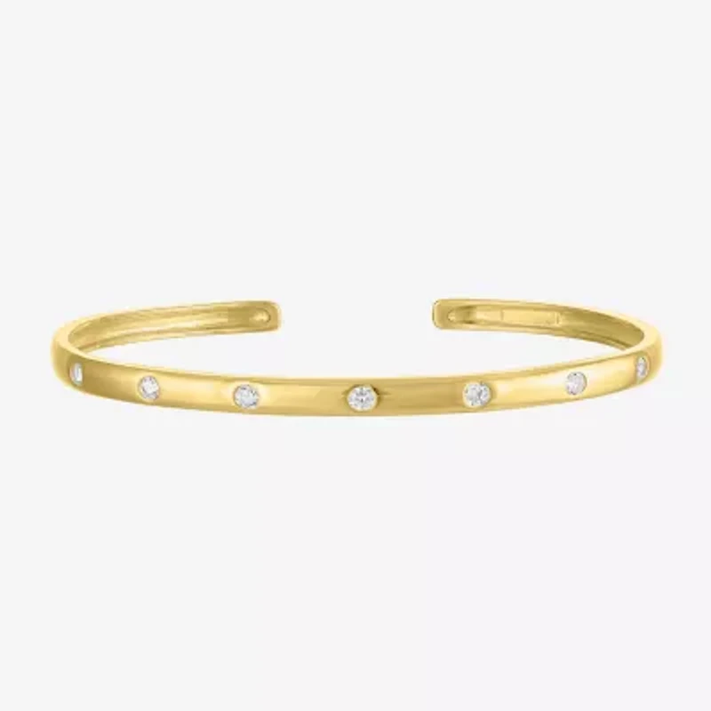 Yes, Please! Womens White Sapphire 14K Gold Over Silver Cuff Bracelet