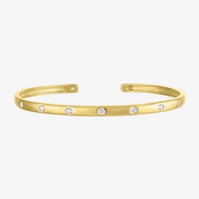 Yes, Please! Womens White Sapphire 14K Gold Over Silver Cuff Bracelet