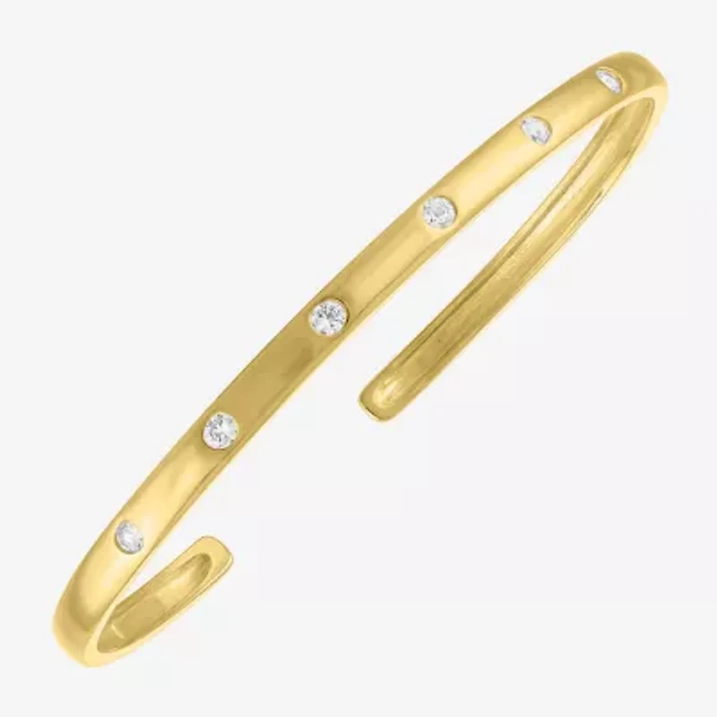 Yes, Please! Womens White Sapphire 14K Gold Over Silver Cuff Bracelet