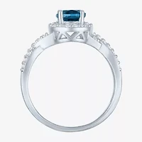 Yes, Please! Womens Genuine Blue Topaz Sterling Silver Halo Side Stone Cocktail Ring