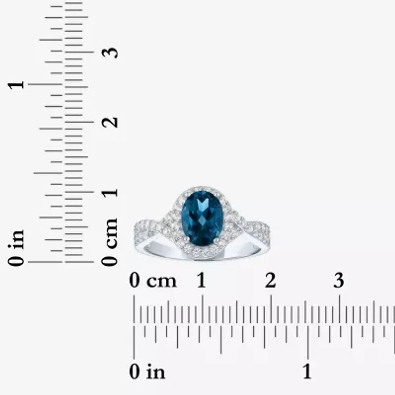 Yes, Please! Womens Genuine Blue Topaz Sterling Silver Halo Side Stone Cocktail Ring