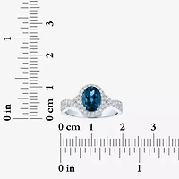 Yes, Please! Womens Genuine Blue Topaz Sterling Silver Halo Side Stone Cocktail Ring