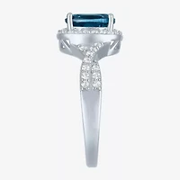 Yes, Please! Womens Genuine Blue Topaz Sterling Silver Halo Side Stone Cocktail Ring