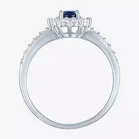 Yes, Please! Womens Lab Created Blue Sapphire Sterling Silver Halo Side Stone Cocktail Ring
