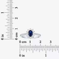 Yes, Please! Womens Lab Created Blue Sapphire Sterling Silver Halo Side Stone Cocktail Ring