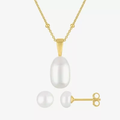 Yes, Please! Womens White Cultured Freshwater Pearl Sterling Silver Round 2-pc. Jewelry Set