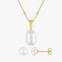 Yes, Please! Womens White Cultured Freshwater Pearl Sterling Silver Round 2-pc. Jewelry Set
