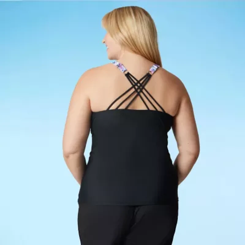 Free Country Womens Built Bra Shirred Stretch Fabric Plus Tankini Swimsuit Top