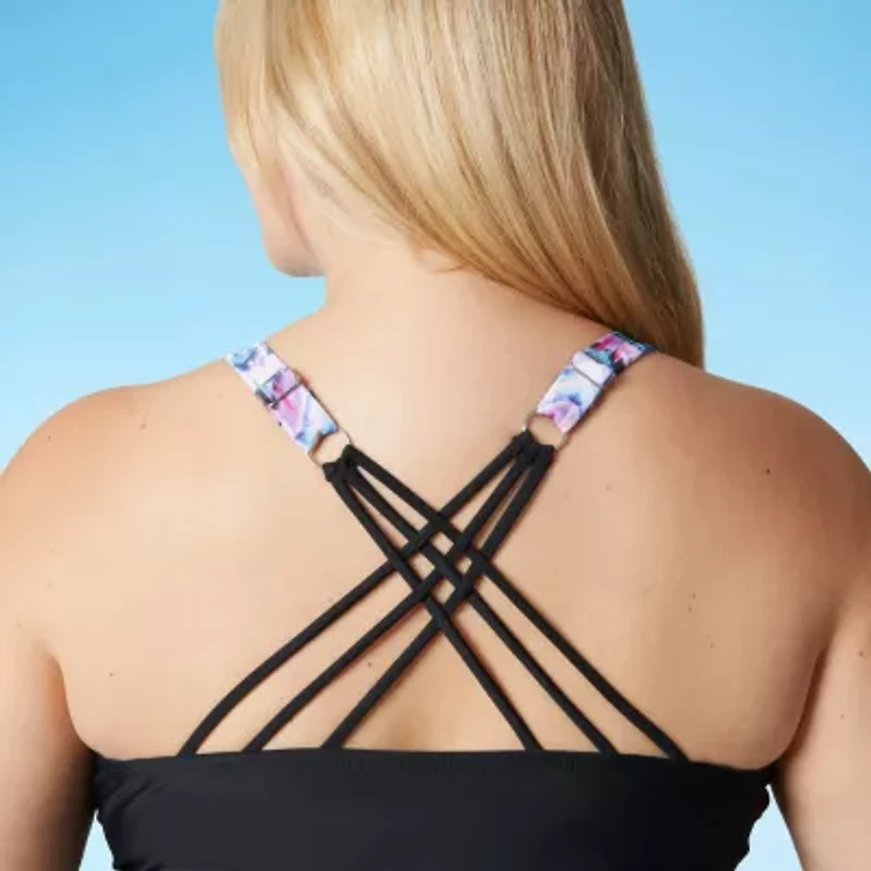 Free Country Womens Built Bra Shirred Stretch Fabric Plus Tankini Swimsuit Top