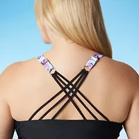 Free Country Womens Built Bra Shirred Stretch Fabric Plus Tankini Swimsuit Top