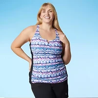 Free Country Womens Built Bra Shirred Stretch Fabric Plus Tankini Swimsuit Top