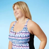 Free Country Womens Built Bra Shirred Stretch Fabric Plus Tankini Swimsuit Top